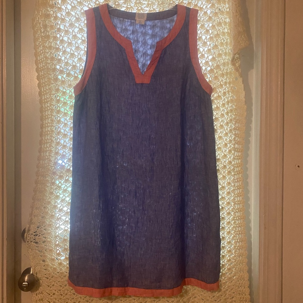 Sigrid Olsen chambray sleeveless dress with red trim